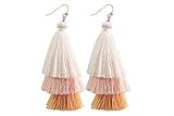 Mina Ombre Tiered Fringe 3.6 Inch Drop Long Tassel Thread Statement Long Ivory Peach Earrings | Amazon (US)