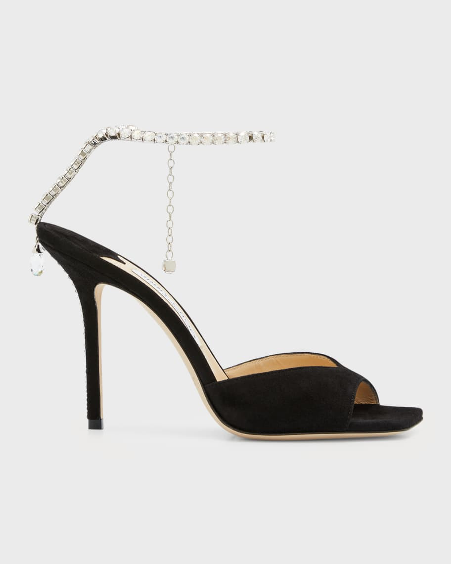 Jimmy Choo Saeda Suede Crystal Ankle-Strap Sandals | Neiman Marcus
