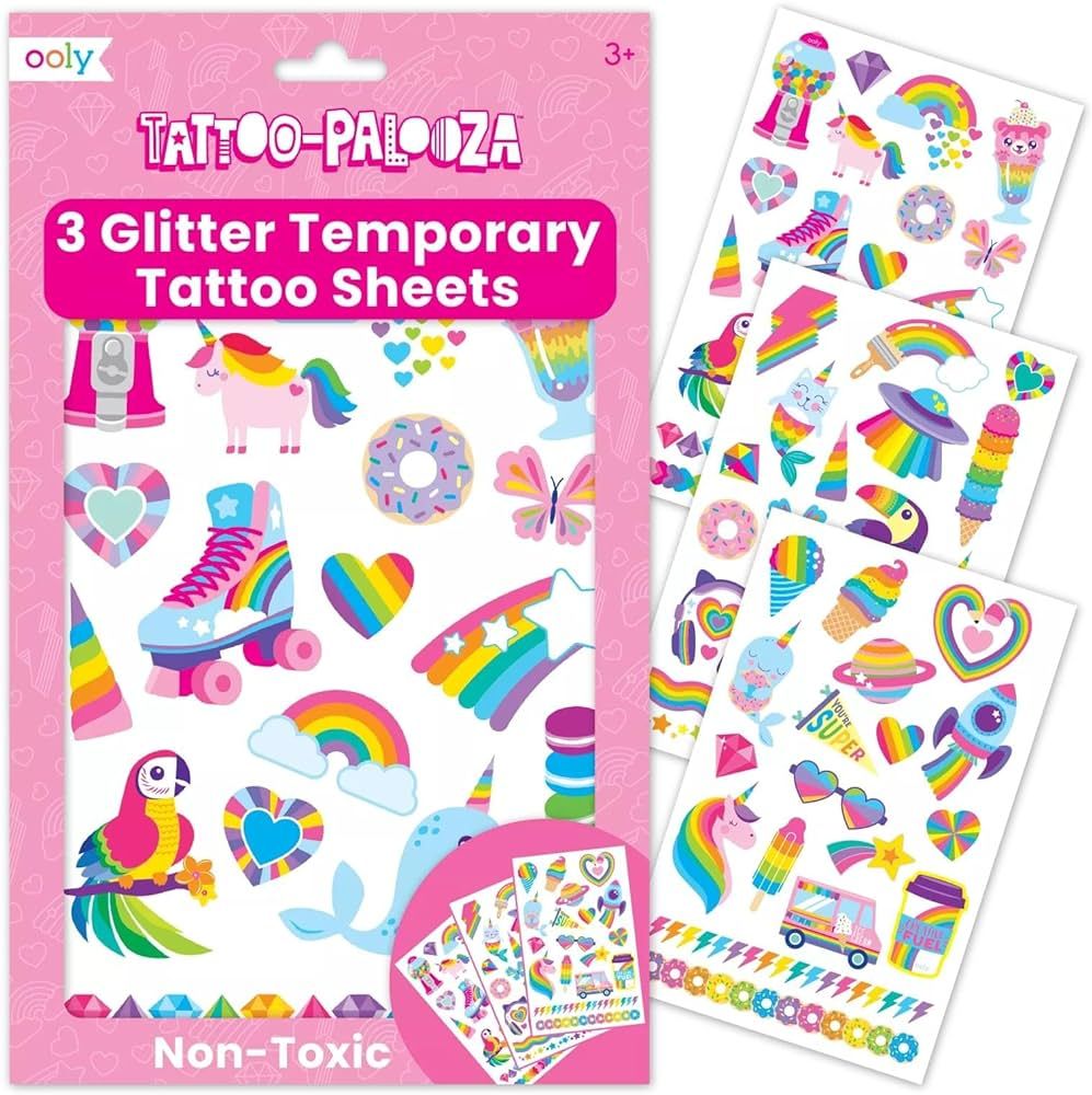 OOLY Glitter Tattoo-Palooza Over 50 Safe Non-Toxic Temporary Tattoos for Kids, Fake Tattoos as Pa... | Amazon (US)