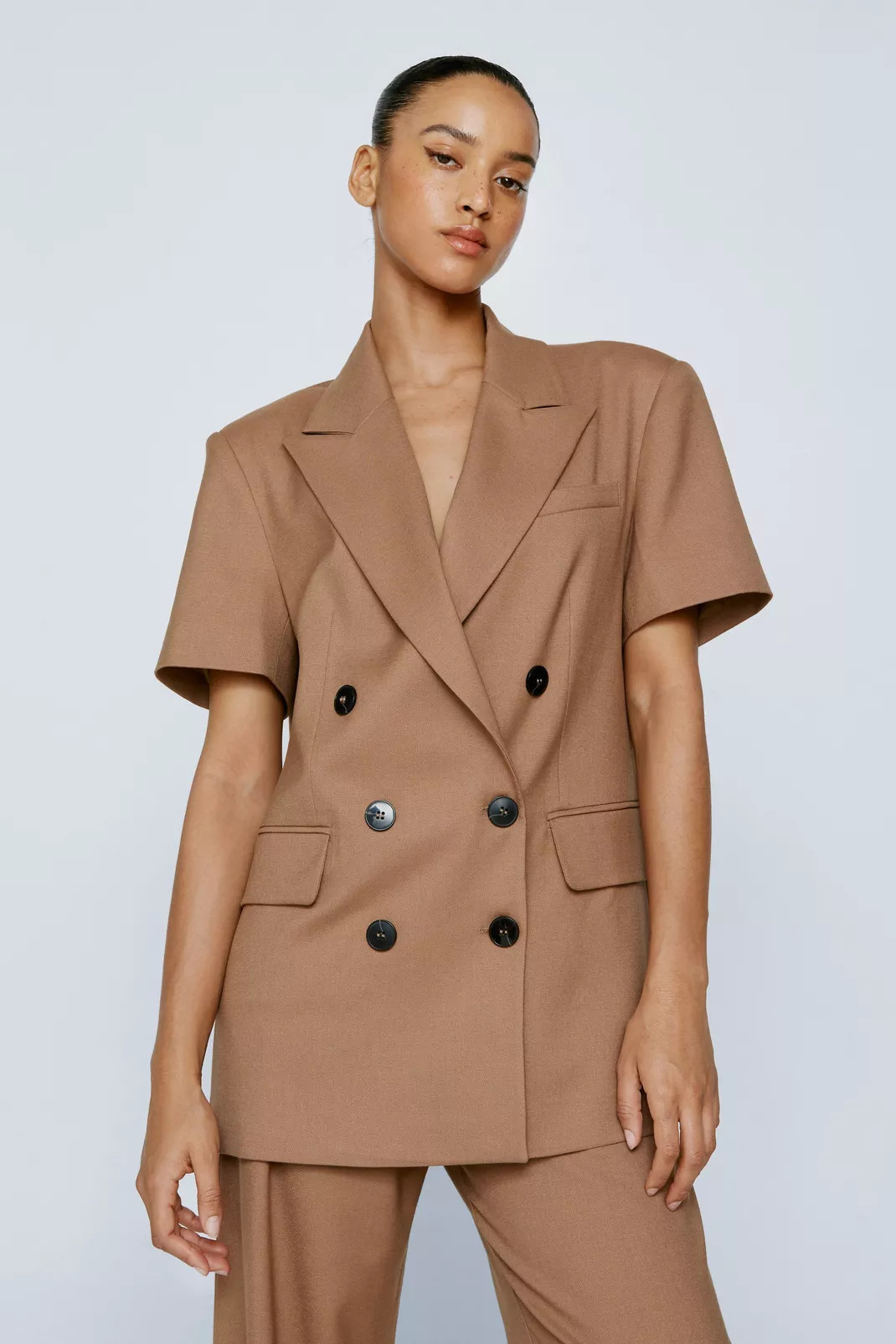 Premium Twill Two Piece Short Sleeve Oversized Blazer | Nasty Gal (US)