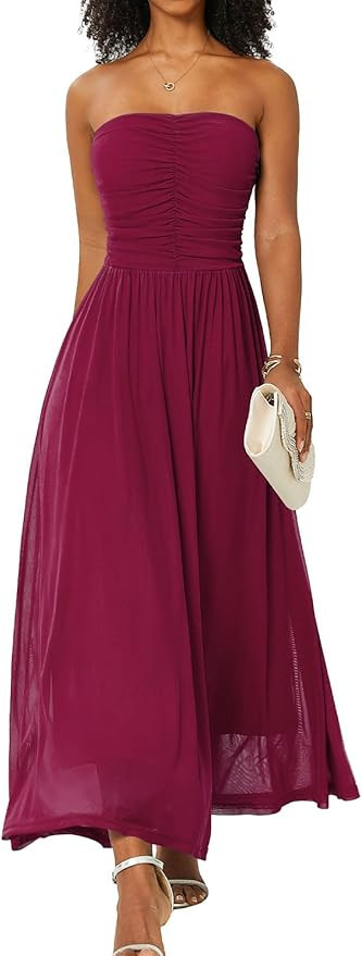 DRESSTELLS Women's Cocktail Dress, Strapless Tube Top Long Maxi Summer Formal Mesh Dresses 2025 | Amazon (US)