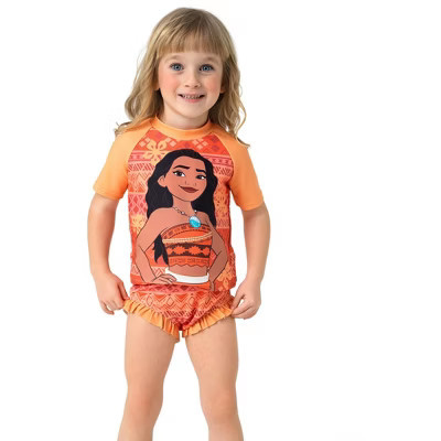 Disney Princess Belle 2 Piece Tankini Swimsuit Set Toddler Girl Rash Guard UPF 50+ Swimwear Summer Ruffle Swim Suit | Target