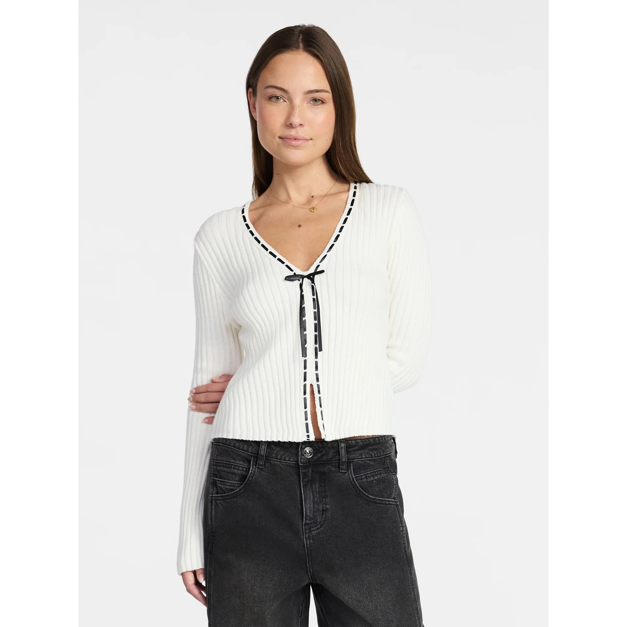 Madden NYC Women's Tie Front Top with Long Sleeves, Sizes XXS-XXL | Walmart (US)