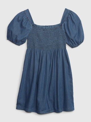 Kids Smocked Puff Sleeve Denim Dress with Washwell | Gap (US)