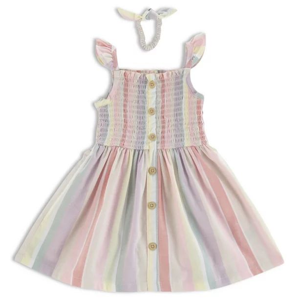 Wonder Nation Baby and Toddler Girls Dress Set with Scrunchie, 2 Piece Set, Sizes 0/3M-5T - Walma... | Walmart (US)