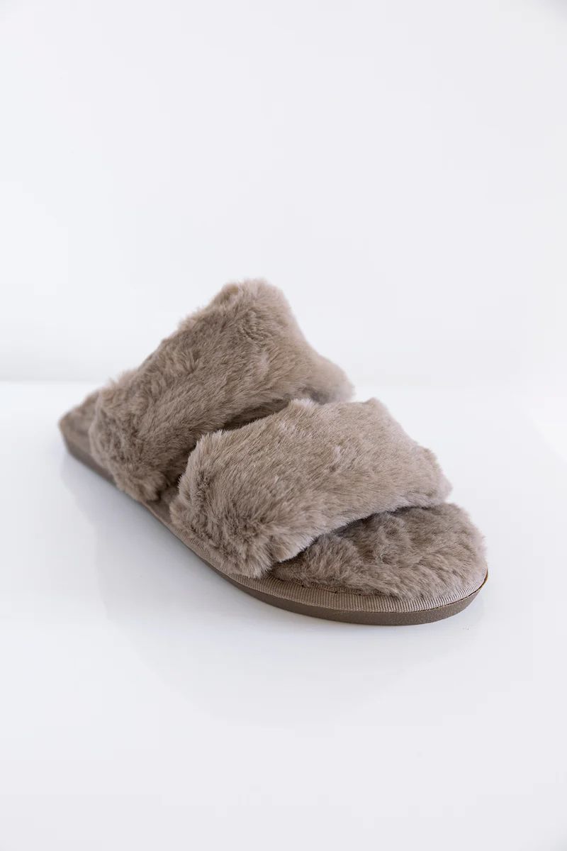 Goodnight Dreams Fuzzy Slippers Tan SALE | The Pink Lily Boutique