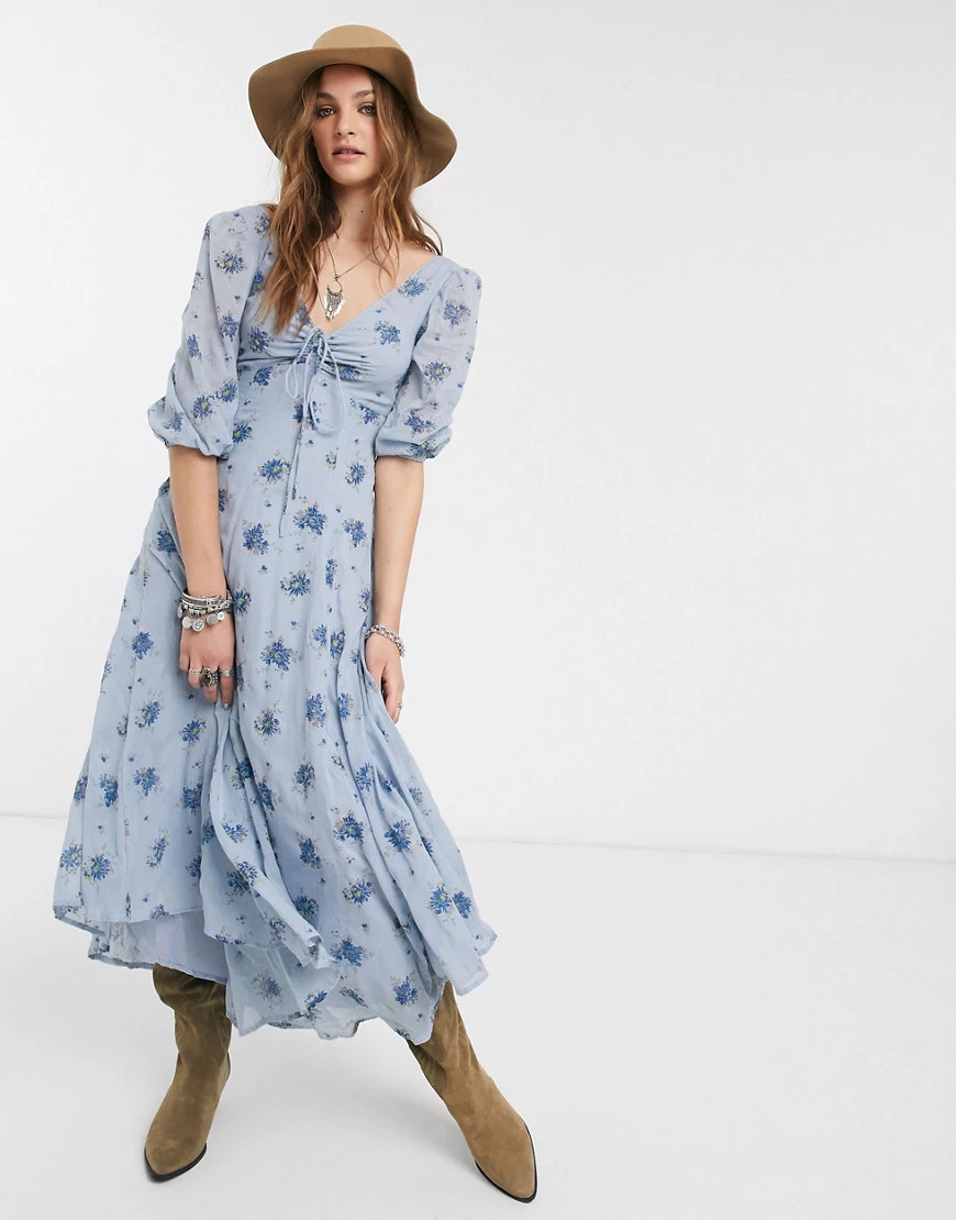 Free People sea glass floral midi dress-Blue | ASOS (Global)