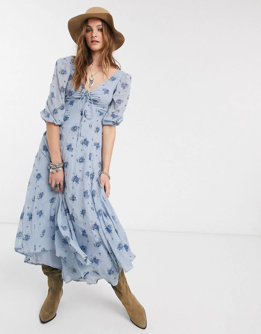 Free People sea glass floral midi dress-Blue | ASOS (Global)