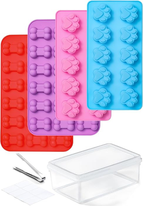 4 Pack Silicone Dog Treat Molds with Container and Ice Tong, Non-stick Puppy Paw and Bone Shaped ... | Amazon (US)