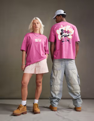 ASOS DESIGN Disney unisex oversized licensed tee in purple with Mickey Mouse puff prints | ASOS (Global)