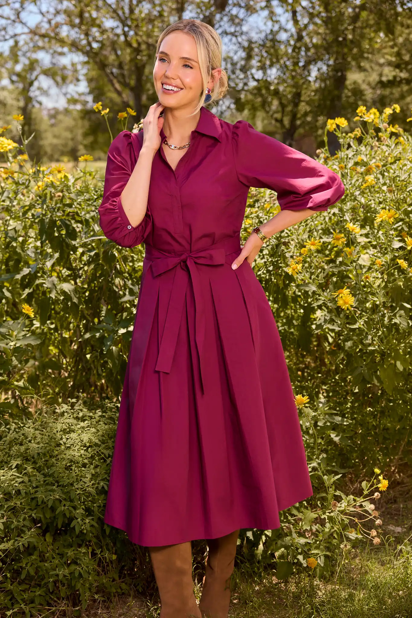 Trina Plum Pleated Midi Dress | Avara