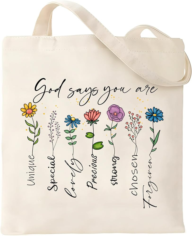 Aesthetic Canvas Bag with Inner Pockets - Cute Cloth Bags for Women - Book Tote - Reusable Graphi... | Amazon (US)