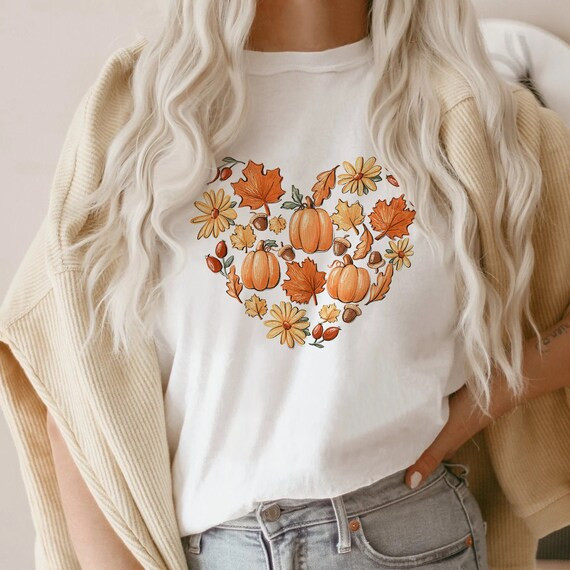 Autumn Leaves Shirt Fall Heart Tee Autumn Pumpkin - Etsy | Etsy (US)