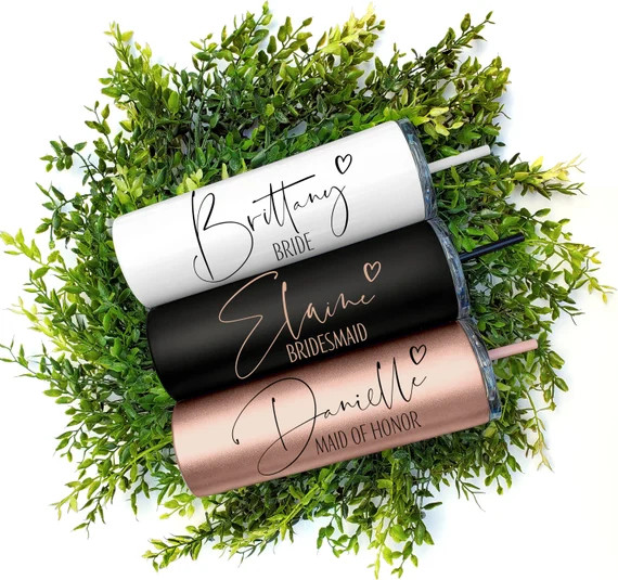 Set of 4 5 6 7 YOU CHOSE QTY metal wine tumbler with lid and straw Bridal shower favors Personali... | Etsy (US)