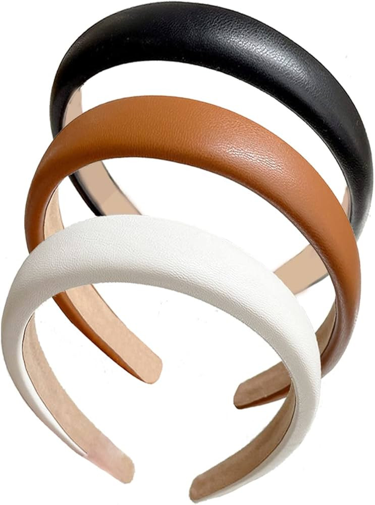 3 Pack Headband for Women Leather Padded Headband Fashion Hair Bands for Women's Hair Non Slip Wi... | Amazon (US)