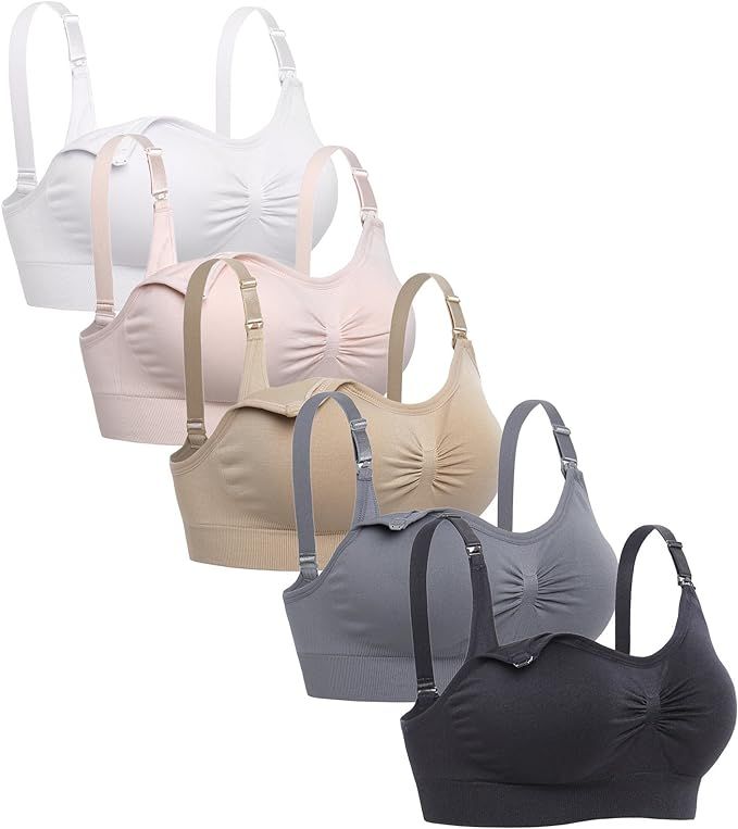 Lataly Womens Sleeping Nursing Bra Wirefree Breastfeeding Maternity Bralette Pack of 5 | Amazon (US)