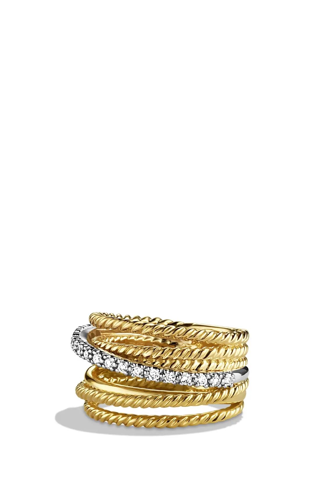 David Yurman DY Crossover Ring with Diamonds in Gold at Nordstrom, Size 8.5 | Nordstrom