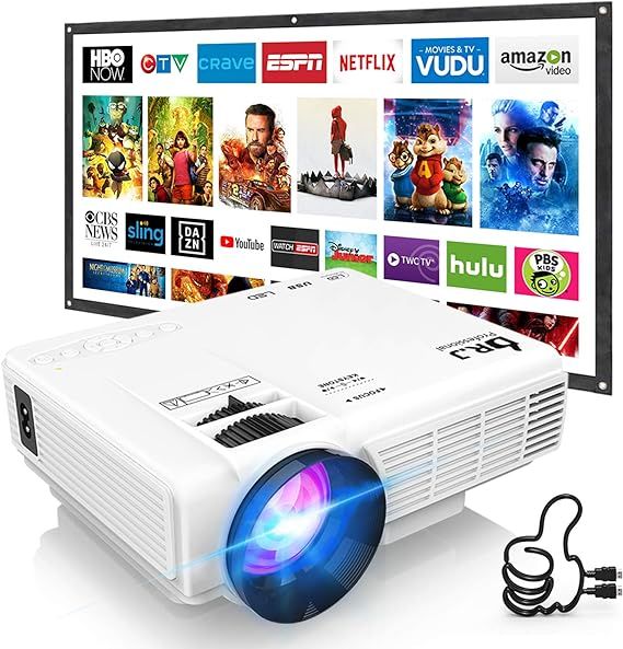 DR. J Professional HI-04 Mini Projector Outdoor Movie Projector with 100Inch Projector Screen, 10... | Amazon (US)