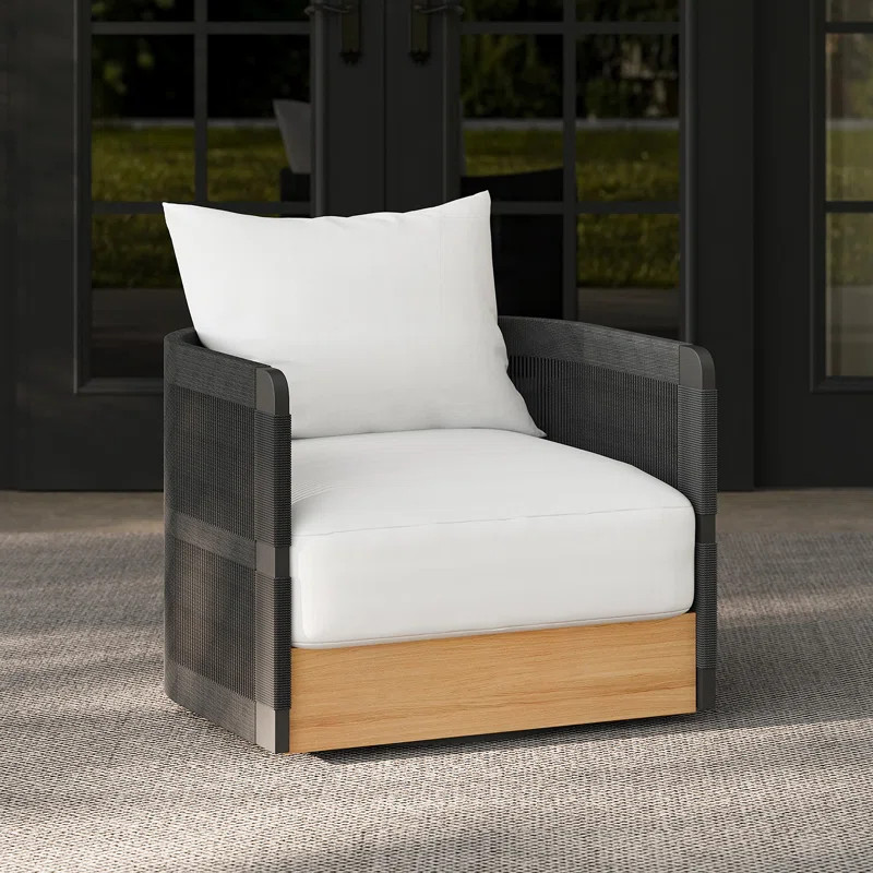 Kielah Woven Rope Outdoor Swivel Chair Sofa 360 Degree Rotatable Coastal Patio Armchair | Wayfair North America