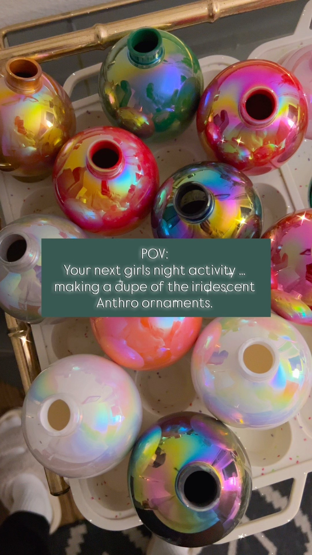 Truly a very fun, easy activity for Christmas Decor! Dry time has been long - so don’t be surprised. Steps below and material linked. 

1. Remove the top and pour in paint - it was more than I thought. 
2. Tilt and shake so the paint covers the inside. I used a paper towel to cover the top. 
3. Set in a muffin tin to dry 🎄

Happy crafting  

#LTKFindsUnder50 #LTKHoliday