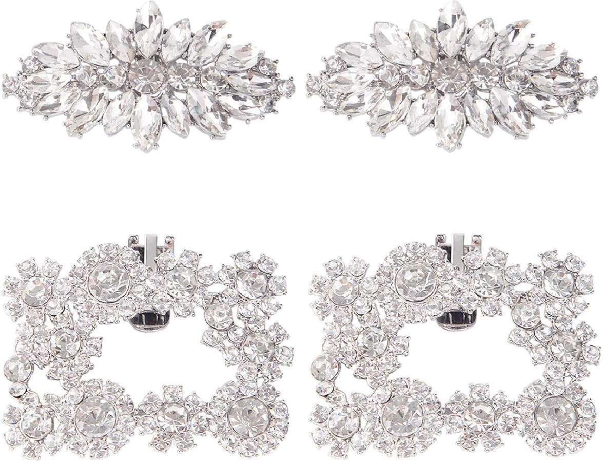 kilofly Elegant Rhinestone Crystal Metal Shoe Clips Wedding, Set of 2 Pairs | Amazon (US)