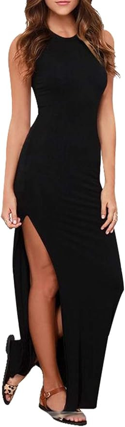 Meenew Women's Party Beach Vacation Tie Dye/Solid High Slit Long Bodycon Dress | Amazon (US)