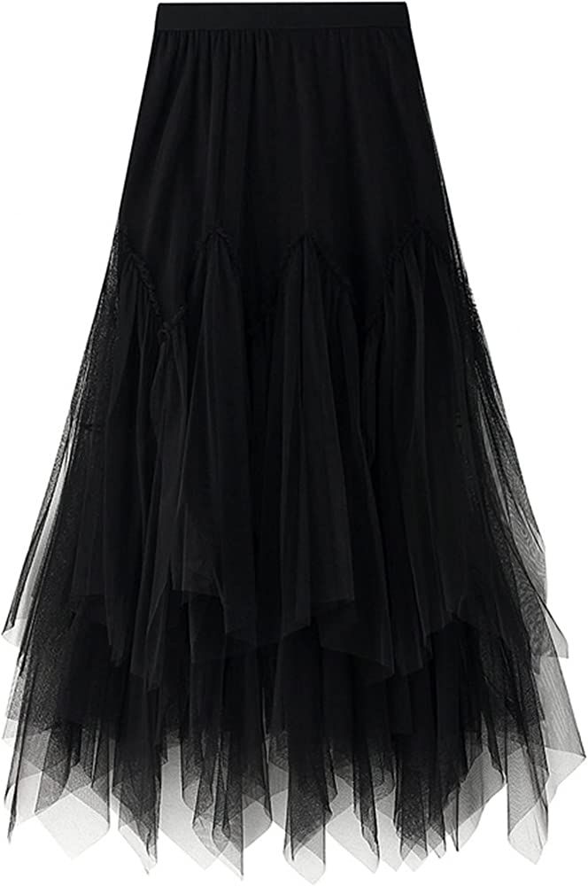 Easyoyo Women's Mesh Layered Midi Skirt,Solid Color Elastic High Waist Sheer Tutu Tulle A-line Ma... | Amazon (US)