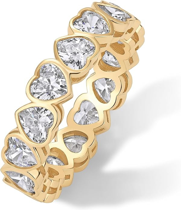 PAVOI 14K Gold Plated Heart Ring for Women - Heart-Shaped Cubic Zirconia Eternity Rings for Women... | Amazon (US)