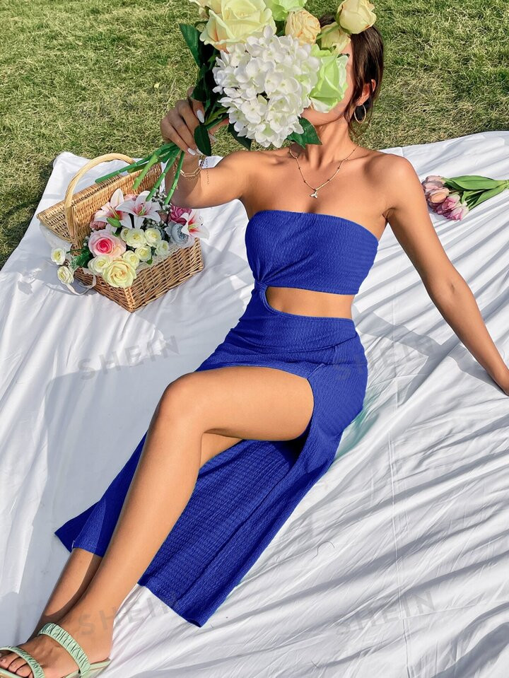 SHEIN WYWH Cut Out Waist Split Thigh Tube Dress | SHEIN