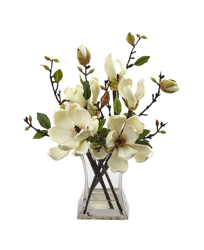 Nearly Natural Magnolia Arrangement w/Vase & Reviews - Artificial Plants - Home Decor - Macy's | Macys (US)