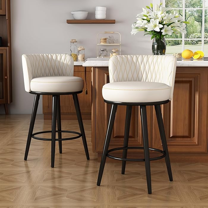 Bar Stools Set of 2, 27 Inch Barstools with Sturdy Legs, Leather Farmhouse Counter Height Bar Sto... | Amazon (US)