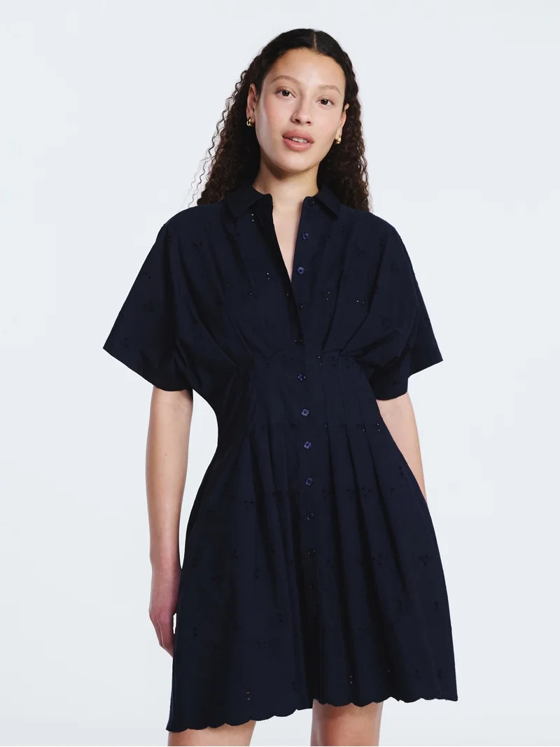 Free Assembly Women's and Women's Plus Cotton Eyelet Corset Mini Shirtdress, Sizes XS-4X | Walmart (US)