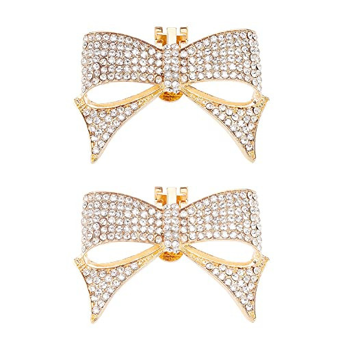 FINGERINSPIRE 1 Pair Rhinestones Bow Shoe Clips Golden Bowknot Crystal Rhinestone Shoe Buckle Detachable Shining Shoes Decorations Jewelry Shoe Clips for Bridal Shoes, High Heels, Gift for Woman Girl | Amazon (US)