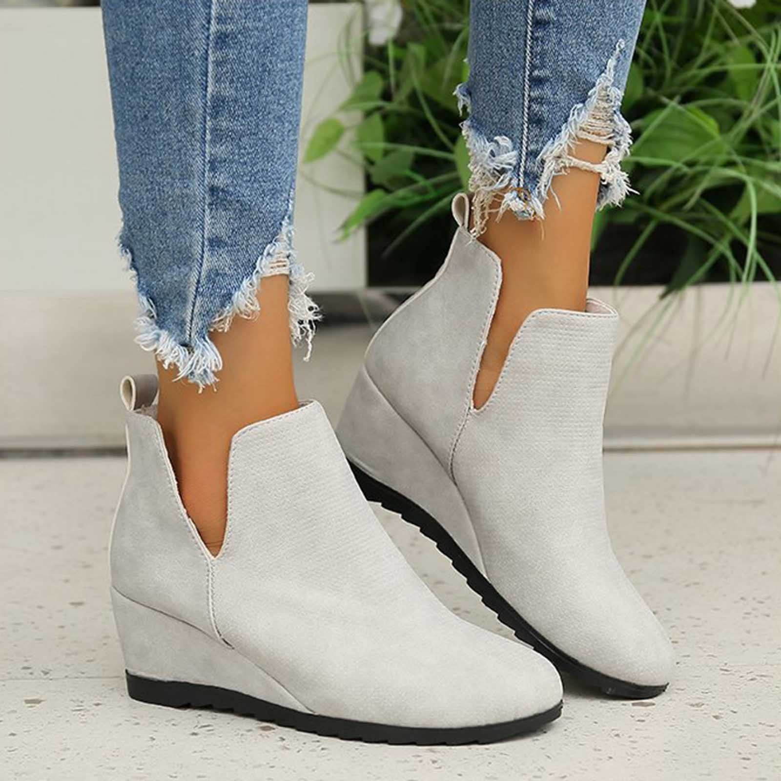 Dpityserensio Shoes Women Women's High Ankle Boots Chunky Heel Round Toe Ankle Boots Gray 9(42) | Walmart (US)
