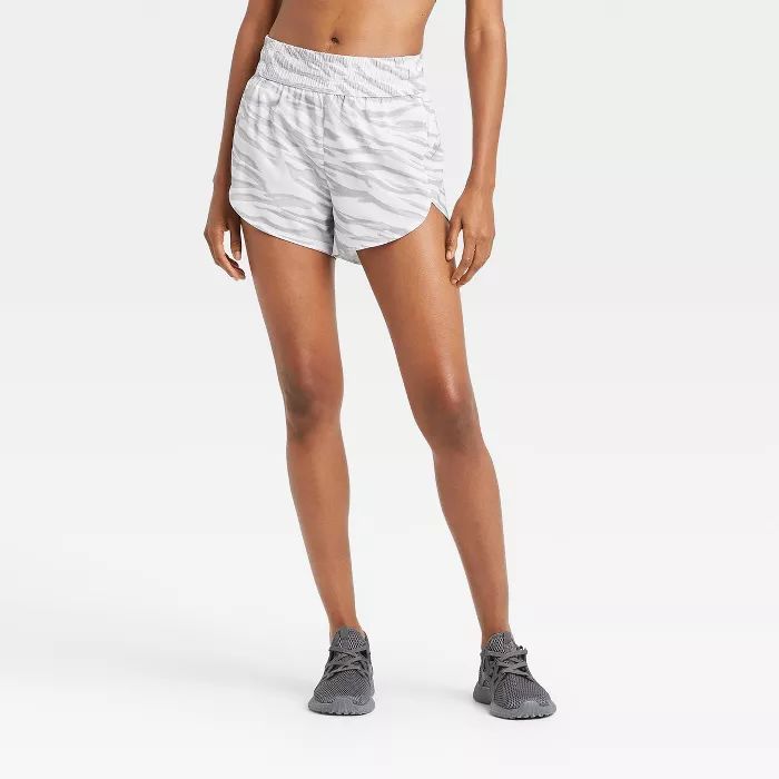 Women's Animal Print Mid-Rise Run Shorts 3" - All in Motion™ Gray | Target