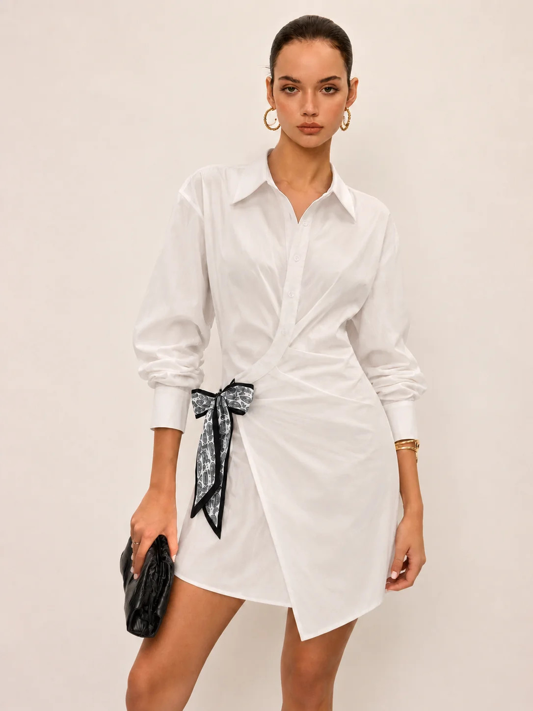 Paisley Bow Wrap Cotton Shirt Dress | Commense
