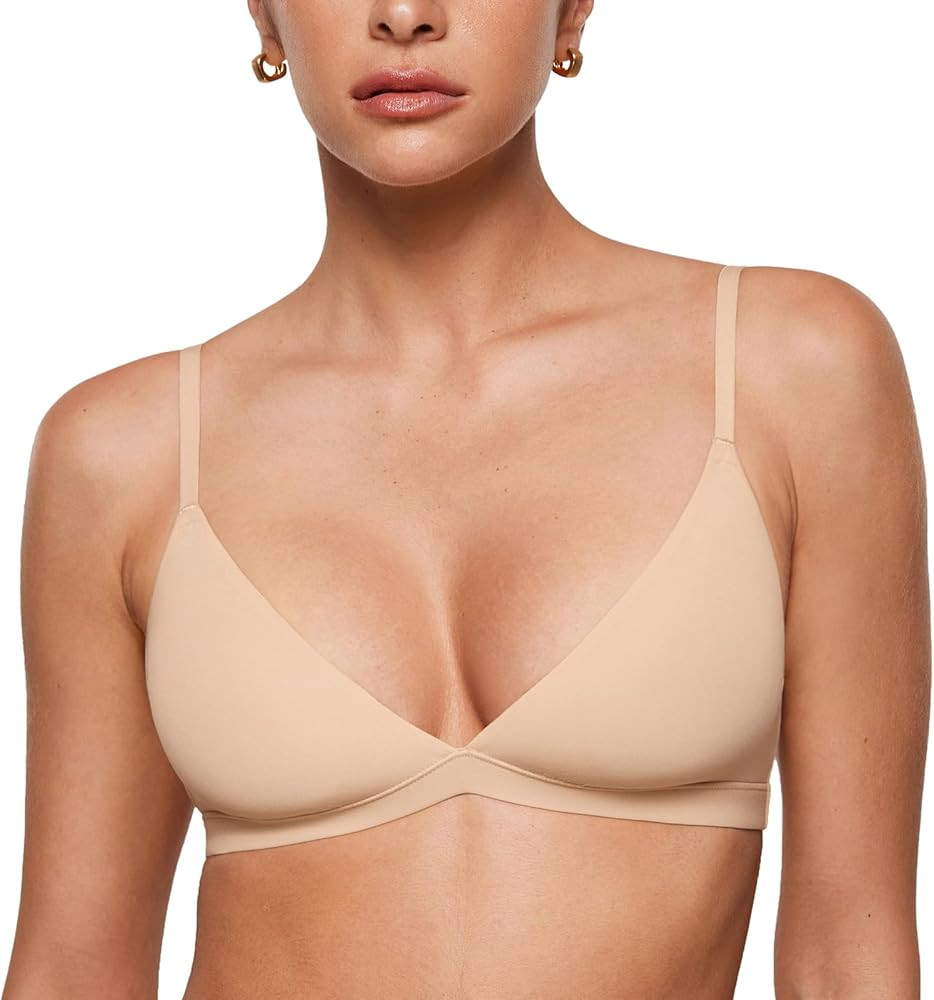 INLYRIC Women's Inbarely Triangle Bralette Plunge Unlined Seamless Bra No Underwire Sexy Comforta... | Amazon (US)