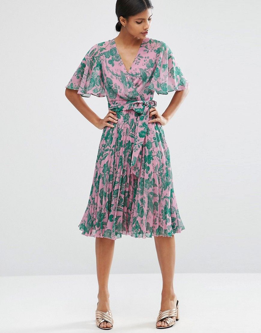 ASOS Pleated Midi Dress in Floral Print - Multi | ASOS US