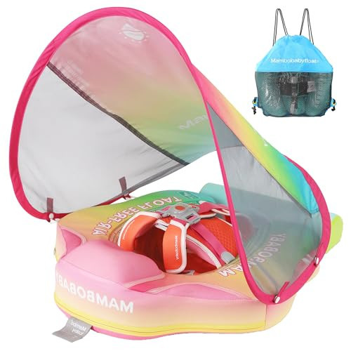 Mambobaby Float with Canopy Baby Float Non Inflatable Baby Safety Float for Swimming Pool Float Upgraded Tail Soft Skin-Friendly Material for Toddler Infant 3-24 Months, Rainbow | Amazon (US)