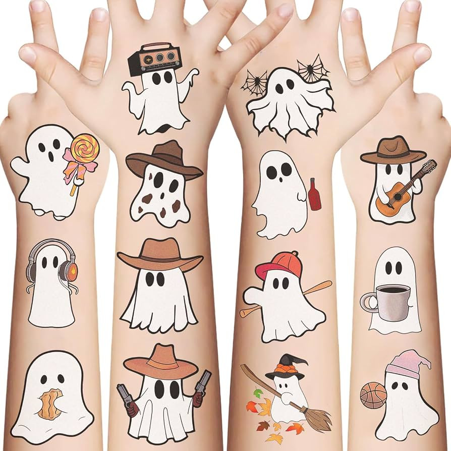 60pcs Halloween Ghost Temporary Tattoos for Kids, Assorted Waterproof Ghost Temp Tattoo Sticker f... | Amazon (US)