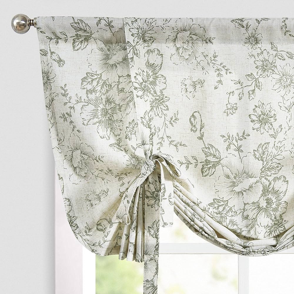 jinchan Tie Up Valance Floral Linen Valance for Window Farmhouse 45 Inch Peonies Botanical Short ... | Amazon (US)