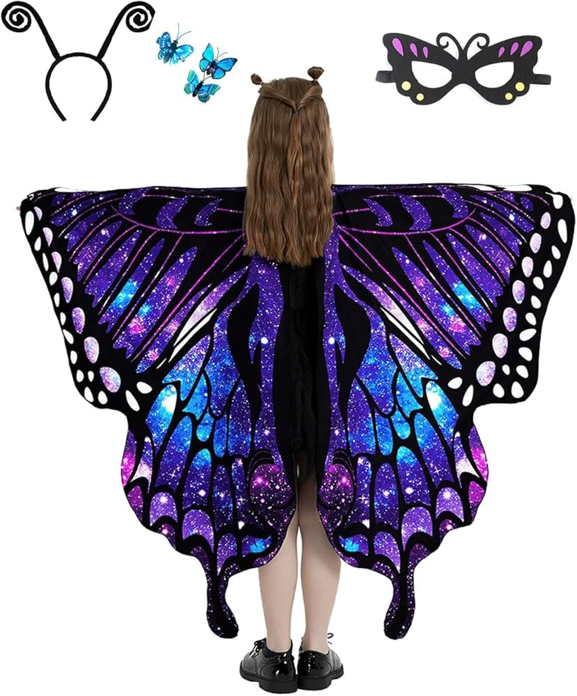 2024 Fairy Wings Cape Halloween Costumes Butterfly Wings for Girl Kids Party Costume with Mask an... | Amazon (US)