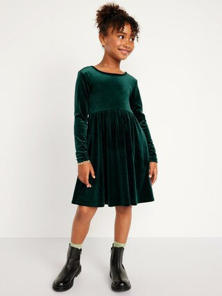 Long-Sleeve Velvet Fit &amp; Flare Dress for Girls | Old Navy (US)