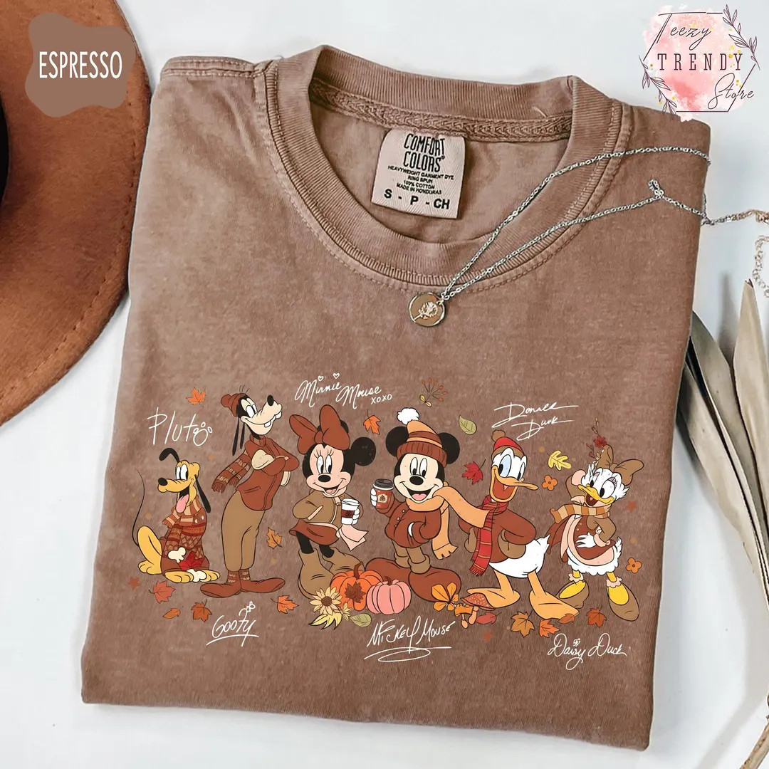 Disney Thanksgiving Shirt, Mickey and Friends Fall Sweatshirt, Autumn Coffee Lover Tee, Disney Fa... | Etsy (US)