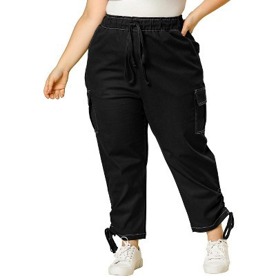 Women's Plus Size Lightweight Drawstring Elastic Waist Cargo Pants with Pockets - Agnes Orinda 3X Black | Target
