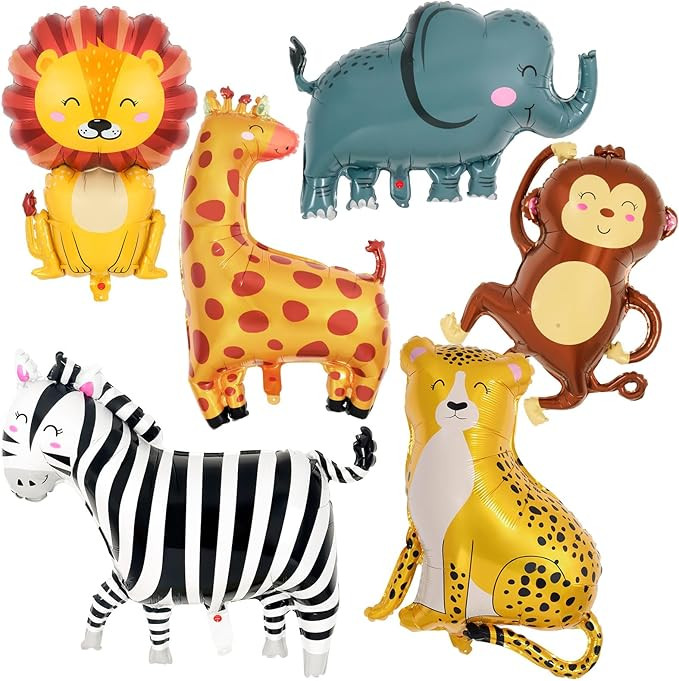 6 Pcs Safari Animals Foil Balloons - Giant Zoo Animal Shaped Zebra, Elephant, Monkey, Lion, Giraf... | Amazon (US)
