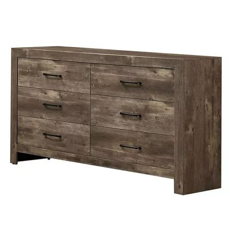 33.25 x 16 x 58.5 in. Farmhouse Style 6 Drawer Wooden Dresser with Panel Base Natural Brown | Walmart (US)