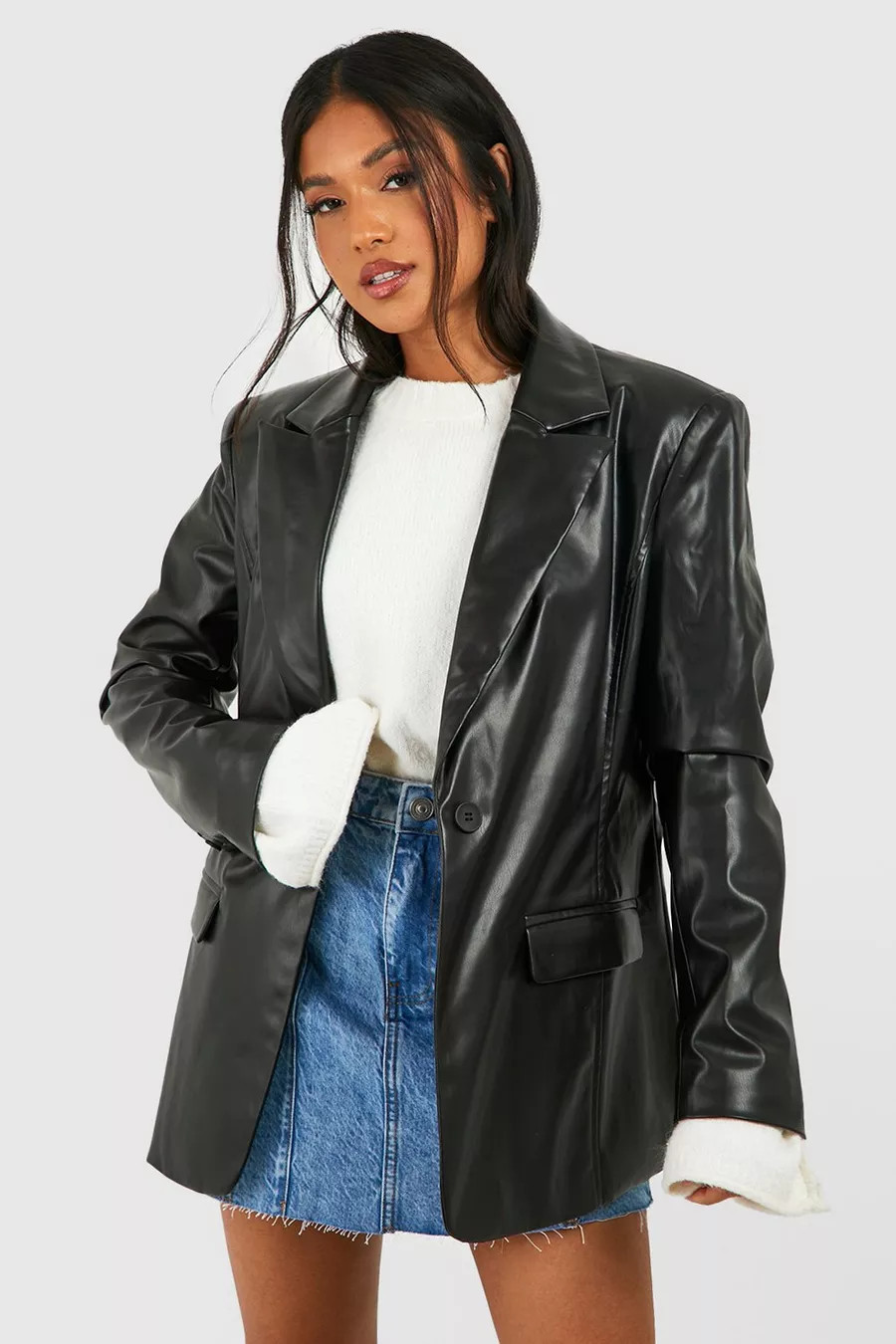 Petite Tailored Faux Leather Blazer | boohoo (US & Canada)