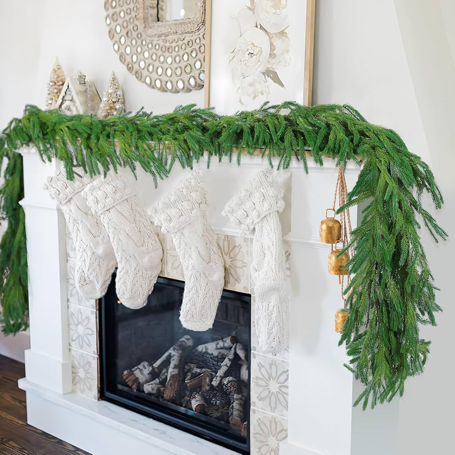 Hananona 9 Ft 2 Pcs Artificial Norfolk Pine Garlands, Realistic Pine Garland, Green Artificial Gr... | Amazon (US)