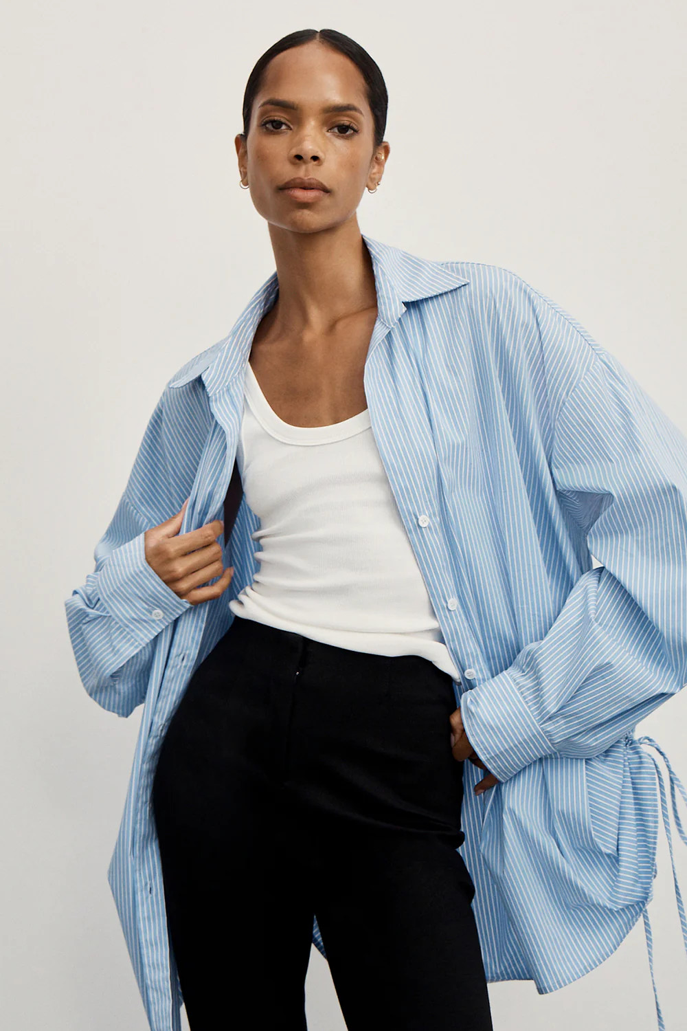 MATHILDE BLUE STRIPE SIDE TIE SHIRT | DISSH